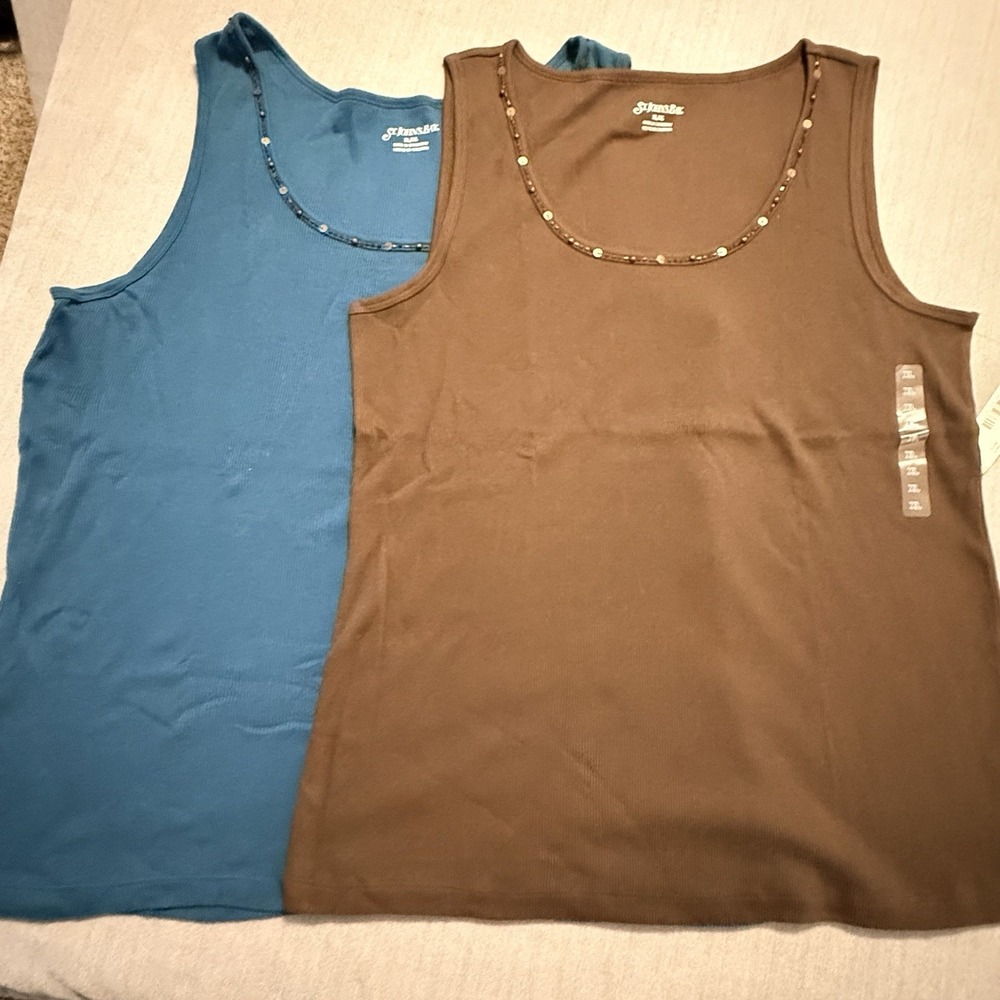 St Johns Bay Womens XL Tank Tops Lot 2 Ribbed Beaded Teal Brown NWT